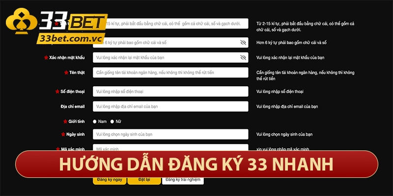Hướng dẫn đăng ký 33bet nhanh chóng